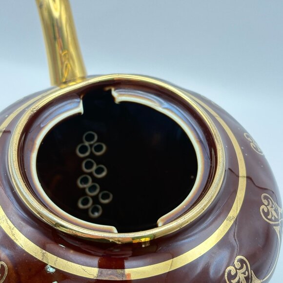 Vintage Art Deco Teapot Fraunfelter Brown with Gold Trim Ornate Design - Picture 8 of 12